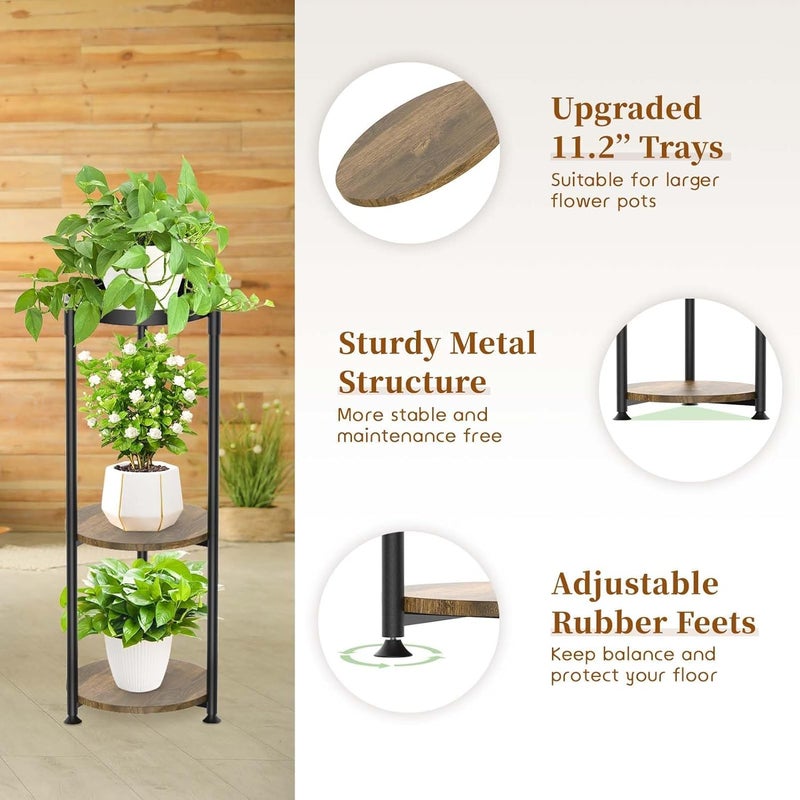 KMOTASUO 3 Tier Black Plant Stand Indoor for Large Tall Heavy Duty Planter, Multiple Sturdy Metal Flower Corner Rack for Narrow House Floor, Iron Vertical Level Round Orchi Holder Organizer, Modern - Image 2